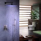 Pomme de douche led en acier inoxydable et système de douche à main en nickel brossé avec led 300 mm