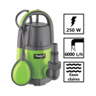 Pompe d'évacuation eau claire 250w - profondeur max 5m - hauteur max 6m - 6000l/h - câble 10m