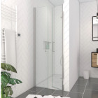 Porte de douche double battant 80x200cm - Verre trempé transparent 6mm - Profil Chromé FLAPPY CHROMED Aurlane - FAC225