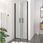 Porte de douche double battant 90x200cm - Verre trempé transparent 6mm - Profil Noir Mat Aurlane - FAC227