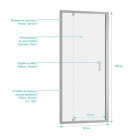 Porte de douche pivotante 90x200 cm - Profilés chrome - Verre trempé 6 mm - CHROMED CRUSH Aurlane - FAC774