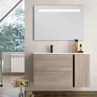 Meuble de salle de bain vasque déportée - 2 tiroirs - prado et miroir led stam - oak (chêne brut) - 80cm