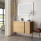 Meuble de salle de bain vasque déportée - 2 tiroirs - prado et miroir led veldi - roble (chêne clair) - 80cm
