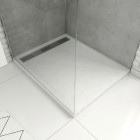 Receveur en acrylique Blanc effet pierre 80x100x4 cm - Grille linéaire chrome – MOON Aurlane - FAC610