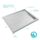 Receveur en acrylique Blanc effet pierre 80x100x4 cm - Grille linéaire chrome – MOON Aurlane - FAC610