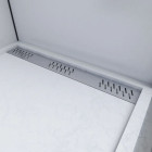 Receveur en acrylique blanc effet pierre 80x120x4 cm - Grille linéaire chrome - MOON Aurlane - FAC611