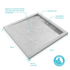 Receveur en acrylique Blanc Effet Pierre 90x90x4 cm - Grille Linéaire Chrome - MOON Aurlane - FAC609