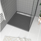Receveur en acrylique Gris Effet Pierre 90x90x4 cm - Grille Linéaire Chrome - METEORA Aurlane - FAC391
