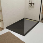 Receveur en acrylique Noir effet pierre 90x140x5 cm + Grilles linéaires chrome et Or Brossé - METEORA Aurlane - PACR311