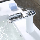 Robinet lavabo mitigeur contemporain avec bec en cascade blanc