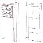 Bloc 3 boites aux lettres sur pied support 3 compartiments superposés acier inoxydable 