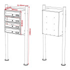 Bloc 4 boites aux lettres sur pieds 4 entrées acier galvanisé noire