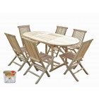 Ensemble salon de jardin en teck solo 6 chaises - bundle huile