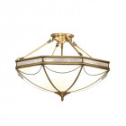 Semi-plafonnier russel, 62 cm, laiton antique et verre givré, 8 ampoules