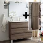 Ensemble meuble de salle de bain 80cm simple vasque + colonne de rangement tiris - britannia (chêne foncé)