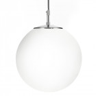 Suspension 25 cm atom, en argent satiné et verre opale