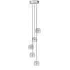 Suspension 5 ampoules crackle, en chrome et verre blanc