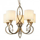 Suspension alberto, laiton antique et cristal, 5 ampoules