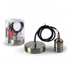 Suspension ampoule E27 métal gris - câble noir