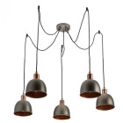 Suspension argentée industrial 5 ampoules 215 cm