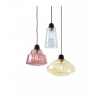 Suspension color, acier et verre, bleu, magenta et jaune