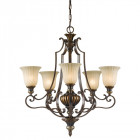 Suspension kelham, haut, bronze doré et verre scavo, 5 ampoules Suspension kelham, haut, bronze doré et verre scavo, 5 ampoules