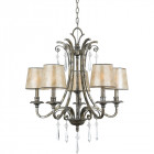 Suspension kendra, argent tacheté et abat-jour perle, 5 ampoules