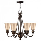 Suspension mayflower, bronze vieilli et verre, 6 ampoules
