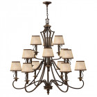 Suspension plymouth, bronze vieilli, 12 ampoules, avec abat-jour