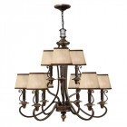 Suspension plymouth, bronze vieilli, 9 ampoules, avec abat-jour