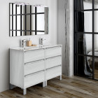 Meuble de salle de bain 120cm double vasque - 6 tiroirs - tiris 3c - hibernian (bois blanchi)