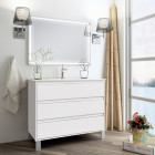 Meuble de salle de bain simple vasque - 3 tiroirs - tiris 3c et miroir led veldi - blanc - 100cm