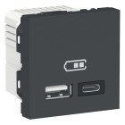 Unica - chargeur usb double - 5vcc - 2,4a type a+c - 2 modul - anthr - méca seul (nu301854)