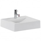 Vasque à poser ou murale ancozen 2, rectangulaire en céramique sans trop plein et avec plage de robinetterie