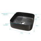 Vasque à poser carrée en céramique noire mat effet marbre 38x38x14 cm - BLACK MARBLE Aurlane - VAS073