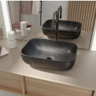 Vasque à poser rectangulaire en céramique noire mat effet marbre 46x32x13.5 cm - BLACK MARBLE Aurlane - VAS074