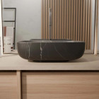 Vasque à poser rectangulaire en céramique noire mat effet marbre 46x32x13.5 cm - BLACK MARBLE Aurlane - VAS074