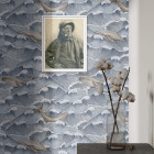 Papier peint vintage avec vagues et baleines - BALENE ONDE++