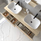 Meuble de salle de bain avec vasques à bords arrondies balea et miroir avec appliques - blanc - 120cm