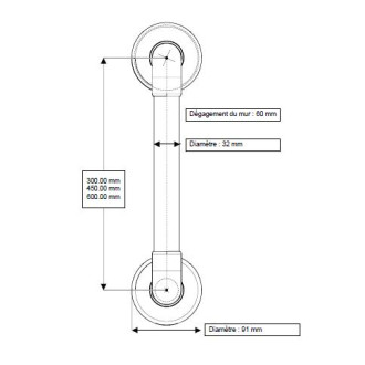 Barre d'appui lisse droite 450mm blanc (accessibilité pmr)