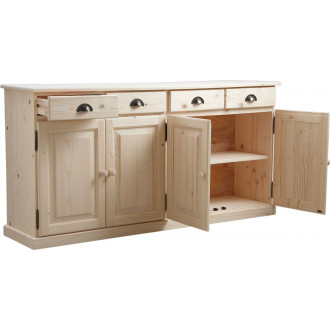 Buffet 4 portes 4 tiroirs en bois brut
