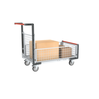 Chariot modulaire grillagé 1 dossier et 3 demi-ridelles plateau bois 1000 x 600 mm 250 kg - 806724246