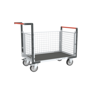 Chariot modulaire grillagé 2 dossiers + 2 ridelles plateau bois avec tapis caoutchouc 1000 x 600 mm 500 kg - 806724565