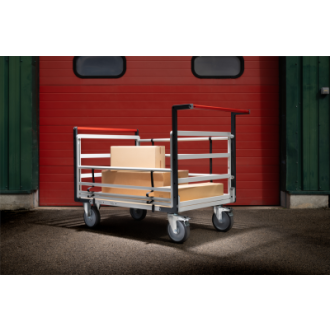 Chariot modulaire tube 2 dossiers + 2 ridelles plateau bois 1200 x 800 mm roues rectangle 500 kg - 806724615