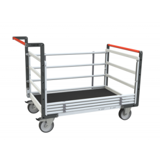 Chariot modulaire tube 2 dossiers + 2 ridelles plateau bois avec tapis caoutchouc 1200 x 800 mm 500 kg - 806724635