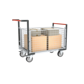 Chariot modulaire grillagé 2 dossiers + 2 ridelles plateau bois avec tapis caoutchouc 1200 x 800 mm 500 kg - 806724665