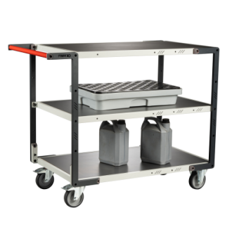 Servante montée FLAT-PACK™ 3 plateaux tôle 1000 x 600 mm roues TPE 250 kg - 886722324