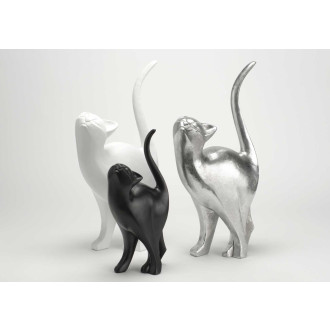 Statuette chat argent en résine taille 2