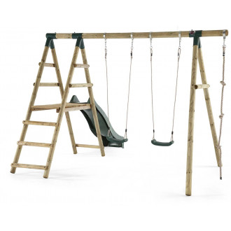 Portique en bois giant avec toboggan et agrès