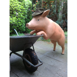 Cochon rose debout en résine 133 cm